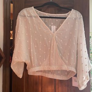 NWT O’Neill Dottie off white cotton crop top surplice v neck dotted loose fit